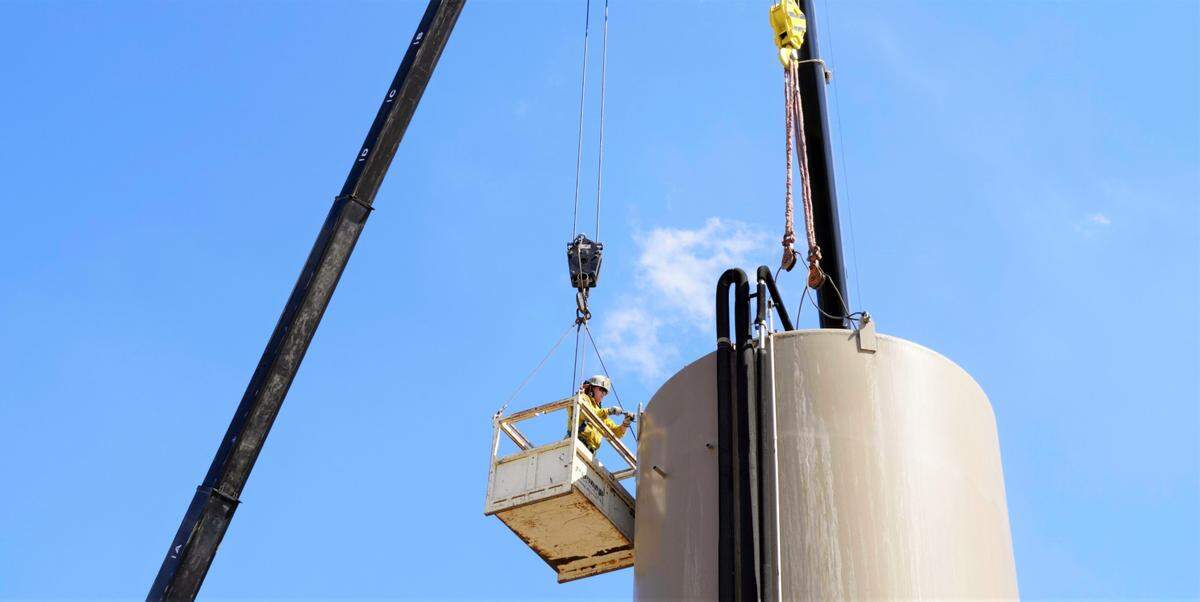 The Hilmar Cheese Factory donated a 30,000 silo to the Merced County Fire Department on Tuesday, Sept. 20, 2022. The 42 feet-tall silo will be used to simulate real-life emergency scenarios involving agricultural and food processing equipment.