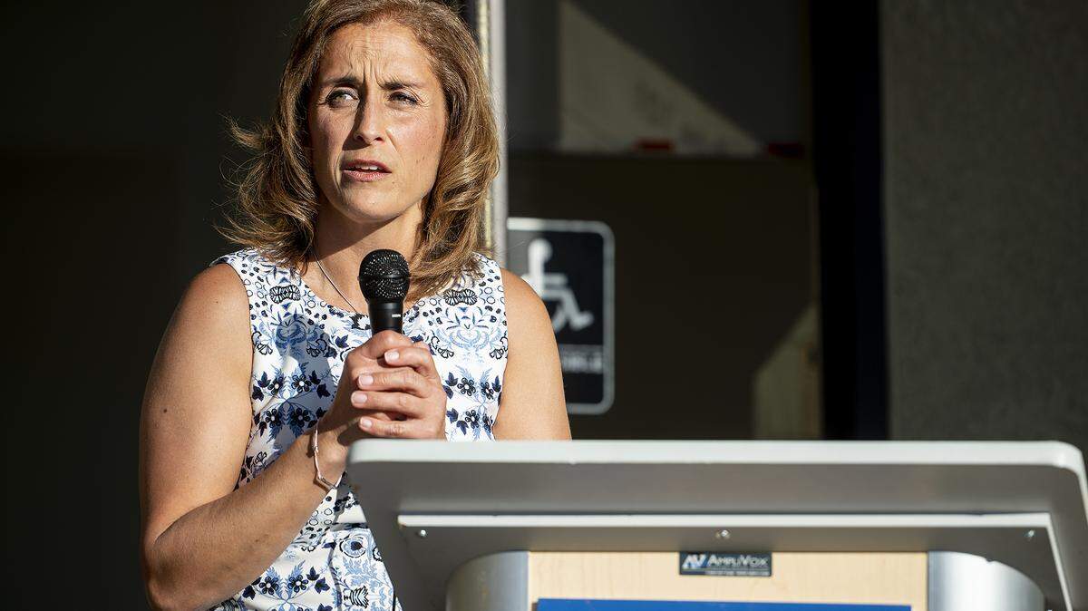 Doctor Sima Asadi speaks during a ceremony after being recognized as the California Woman of the Year for Assembly District 21, in Merced, Calif, on Tuesday, March 22, 2022. Assemblyman Adam Gray presented Asadi with the resolution in recognition of her service to the people of the Northern San Joaquin Valley.