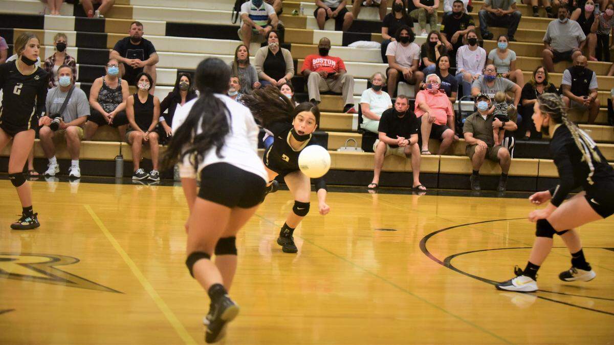 Buhach Colony’s Celina Henn dives for a ball during a match against El Capitan on Tuesday, Sept. 21, 2021 in Atwater, Calif.