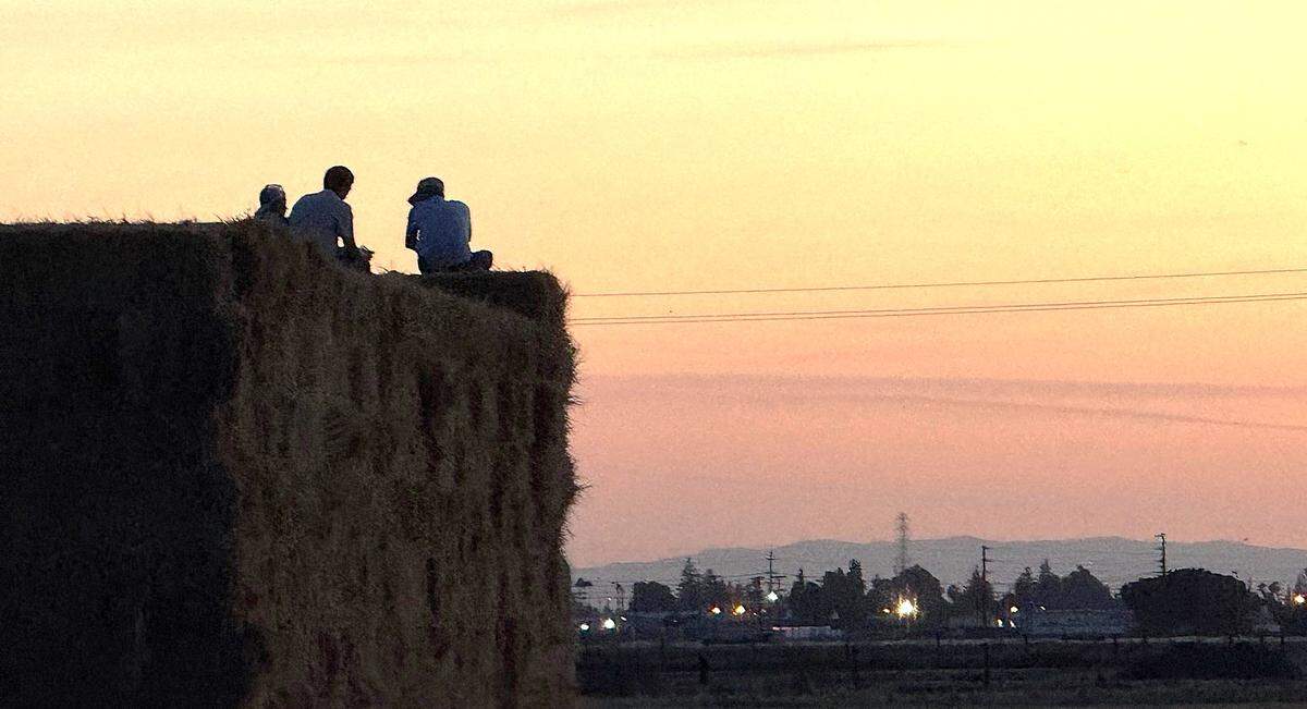 After waiting three hours to get into the Luke Bryan Farm Tour concert, Jarrod Pimentel, of Atwater, and his family gave up and returned to their nearby ranch and listened to the concert from atop haystacks.