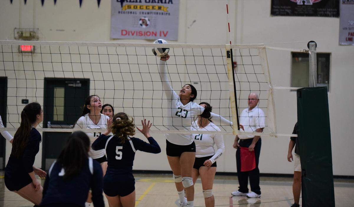 Le Grand senior Samantha Gonzalez hits the ball over the net during the Bulldogs’ 3-1 win over Urban of San Franciso on Tuesday, Nov. 12, 2019 at Le Grand High School.