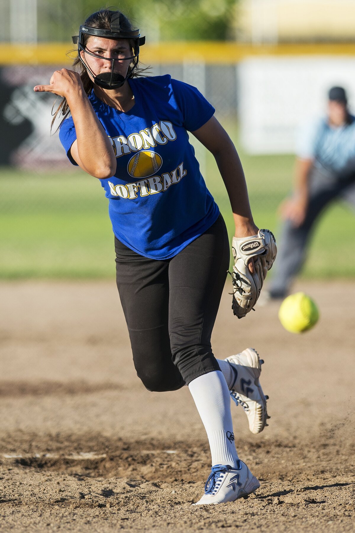 Dos Palos pitcher Janessa Jasso delivers a pitch during the annual Paul Leonardo Memorial All-Star Game at Livingston High School in Livingston, Calif., on Tuesday, June 12, 2018.