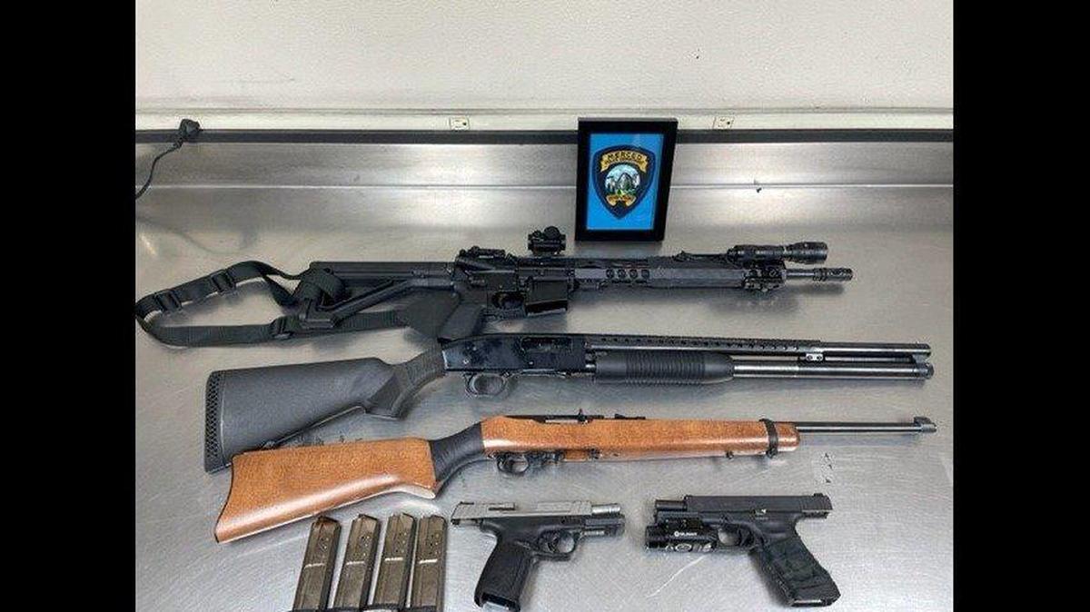 A 27-year-old suspected gang member was arrested while leaving an Atwater shooting range Saturday after he allegedly brought multiple firearms to the range with a group of people, according to the Merced Police Department. Image courtesy of Merced Police Department.