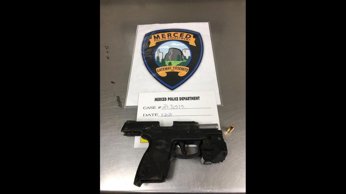 A driver was arrested Sunday following a vehicle pursuit, according to the Merced Police Department. Police said they located a loaded firearm. Image courtesy of Merced Police Department.