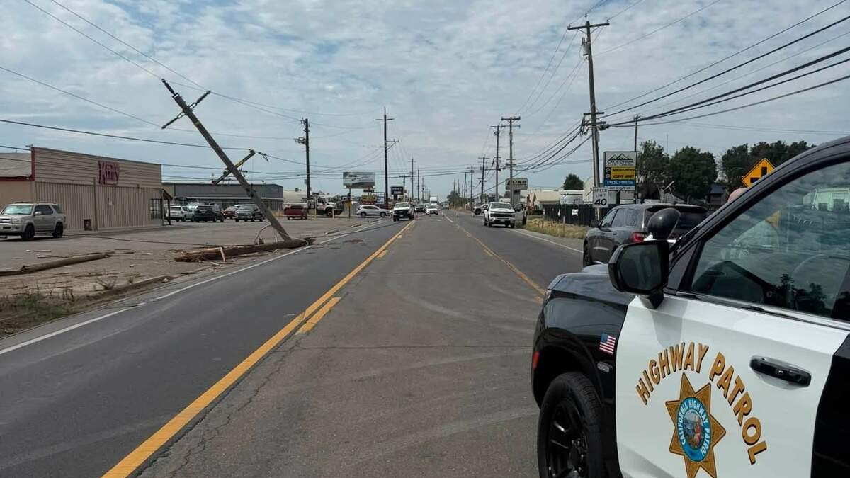A vehicle crashed into a pole in south Merced on Monday, July 13, 2026