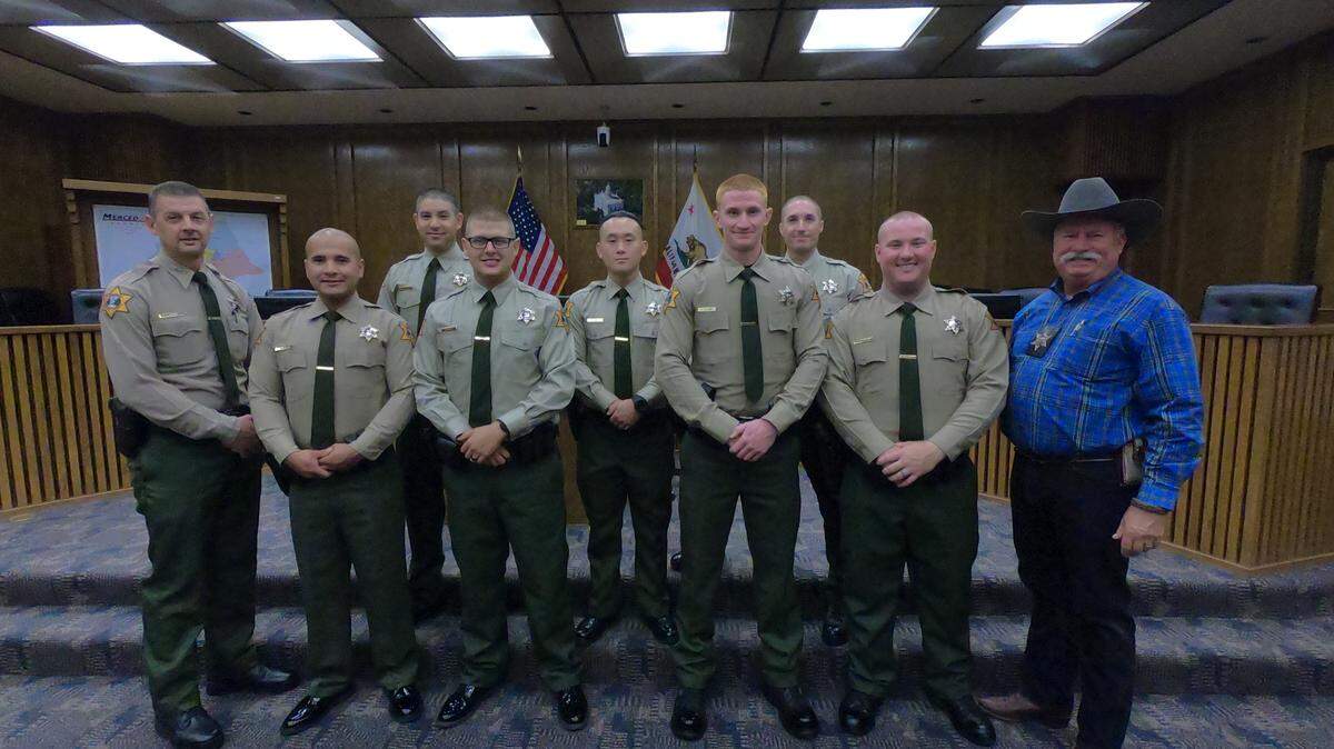 Seven new Merced County sheriff’s deputies were sworn in Monday, Aug. 13, 2018, by Sheriff Vern Warnke. The deputies are: Javier Arteaga, Aaron Goins, George Zapien, Lang Her, Joshua Alsup, Mason Ankeney and Matthew Slate.