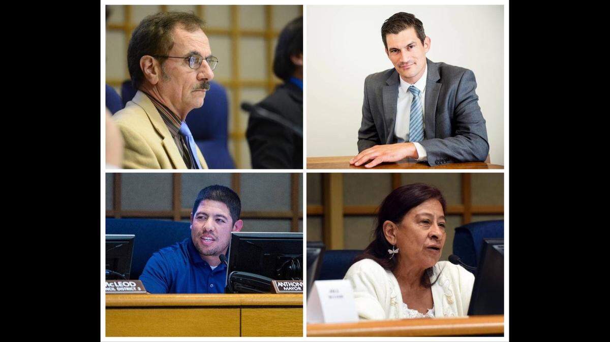 Candidates for City of Merced mayor are shown from top left clockwise: Michael Belluomini, Matthew Serratto, Monica Kay Villa, and Anthony Martinez.