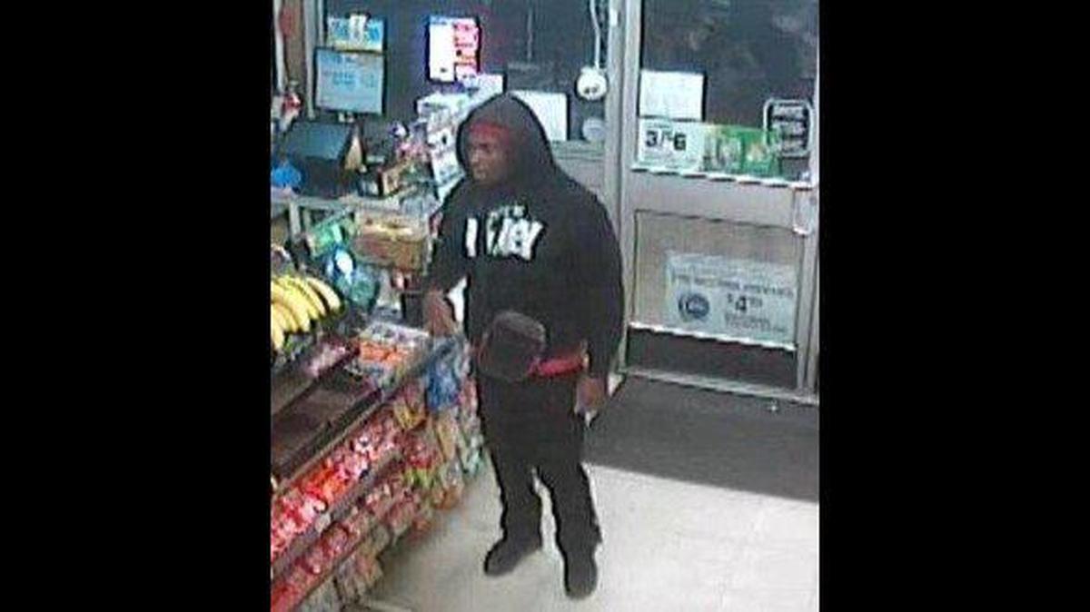 Authorities are looking for a man who police say shot a store clerk during an armed robbery at the 7-Eleven store located at 2255 E. Gerard Avenue in Merced on Tuesday, according to the Merced Police Department. Image courtesy of Merced Police Department.