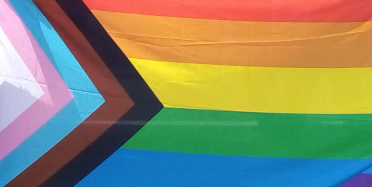 The pride progress flag features traditional LGBTQ+ rainbow colors along with a forward-facing arrow of transgender pride colors and black and brown stripes to represent people of color.&nbsp;The modified pride flag is intended to better represent marginalized members of the LGBTQ+ community and advocate toward progress.