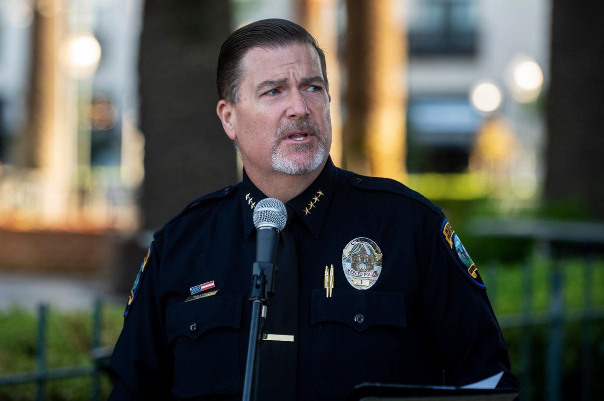 Merced Police Chief Steven Stanfield speaks prior to the annual Law Enforcement Torch Run for Special Olympics Northern California in Merced, Calif., on Wednesday, June 26, 2024.