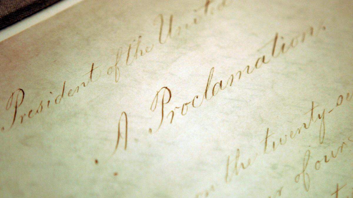 his Feb. 18, 2005, file photo shows the original Emancipation Proclamation on display in the Rotunda of the National Archives in Washington. President Abraham Lincoln first issued the Emancipation Proclamation declaring all slaves free in Confederate territory on Sept. 22, 1862.