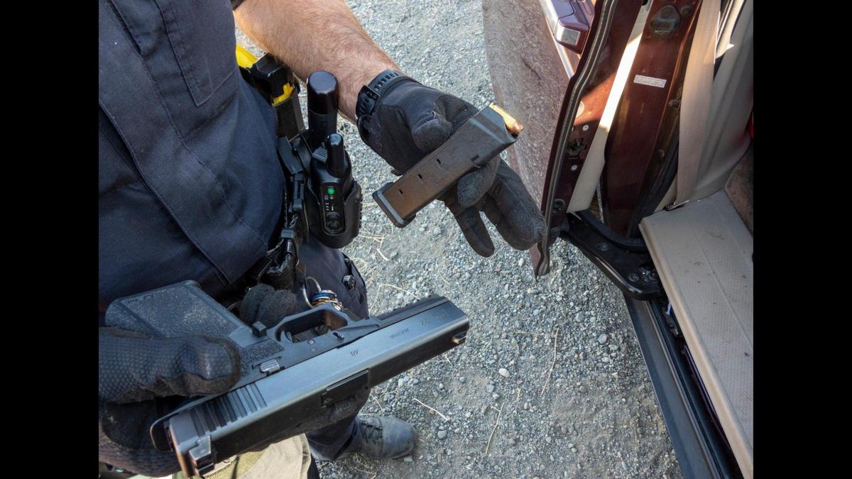 A Washington man was arrested during a Fresno County traffic stop along Interstate 5 on Aug. 3, after a California Highway Patrol officer and K-9 located about 71 pounds of suspected methamphetamine and a stolen gun inside the vehicle, according to the CHP. Image courtesy of California Highway Patrol.