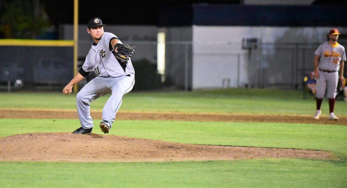 Buhach Colony sophomore Kadon Floro delivers a pitch during the 10th annual Merced County All-Star Baseball Game on Saturday, June 8, 2019 at Merced College.