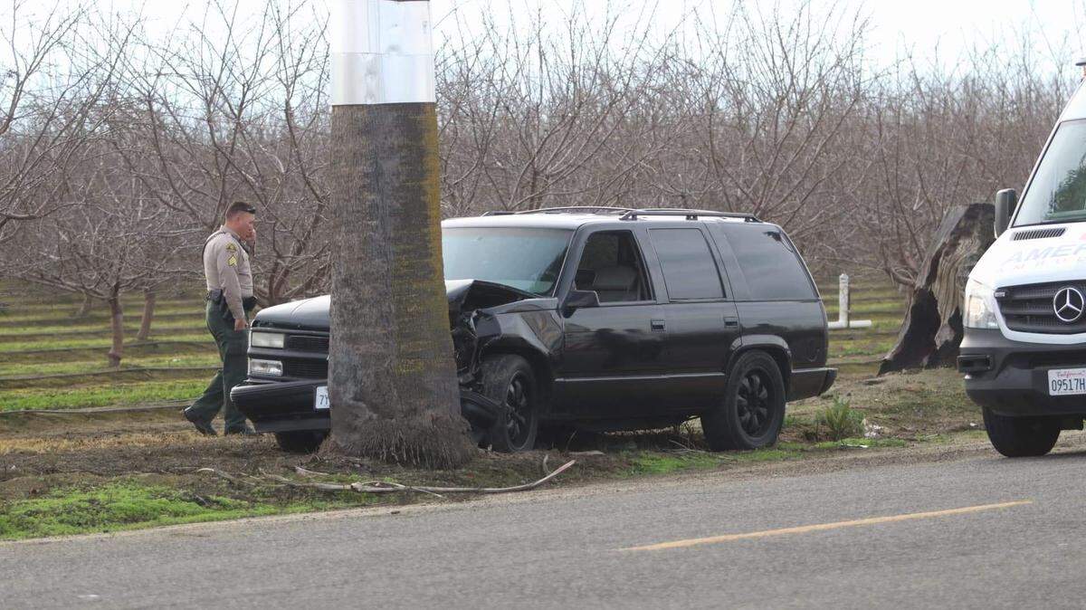 A driver slammed into a tree Sunday afternoon, Jan. 13, 2019, near Kerman after someone fired a round from a gun that passed through the vehicle, the Fresno County Sheriff’s Office said.