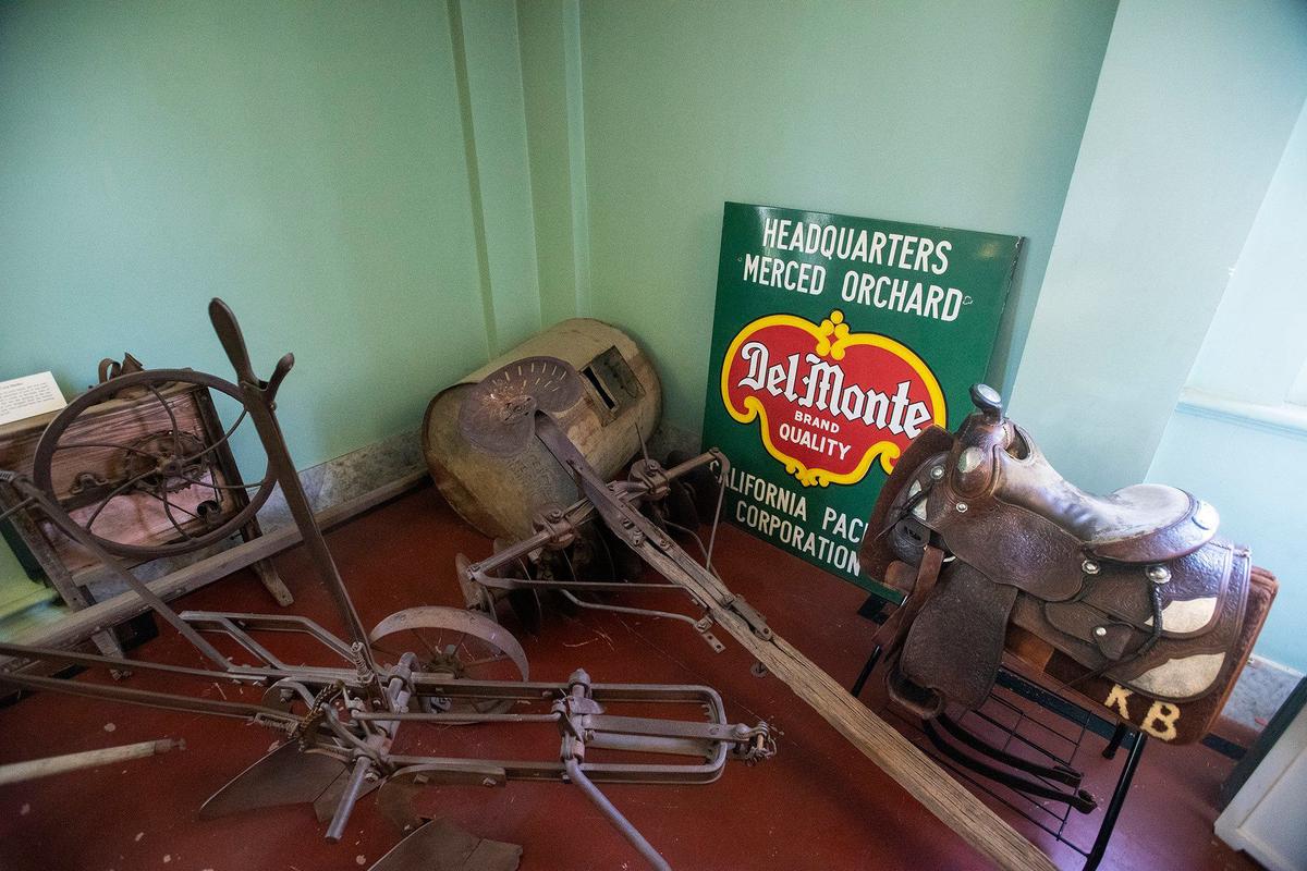 Historical agricultural items on display at the Merced County Courthouse Museum in Merced, Calif., on Thursday, Aug. 22, 2024. Built in 1875, the building served as a courthouse until 1950 and as a county administration building until 1970. The building opened as a history museum in 1983.