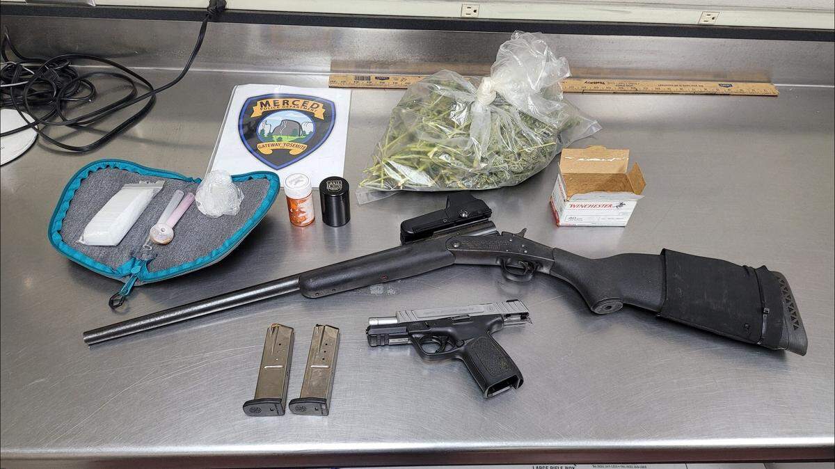Merced police located this loaded firearm and methamphetamine after searching a suspicious vehicle in Merced on Friday, Oct. 15, 2021.