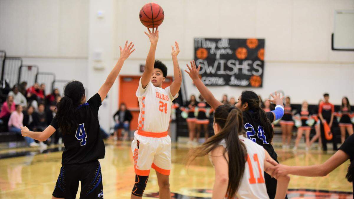 Merced High senior Sierra Smith shoots the ball against Atwater during a game on Feb. 6, 2020 at Vince Clemons Court at Merced High School.
