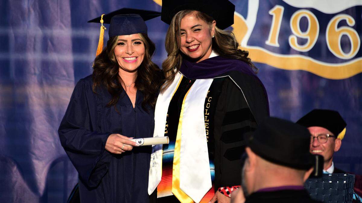 Eulalia Saucedo receives her degree during Merced College’s 60th commencement ceremony at Stadium ’76 on Friday, May 26, 2023.