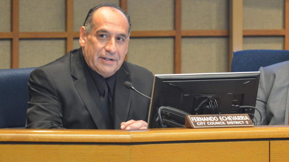 Merced City Councilman Fernando Echevarria speaks during his first city council meeting on Dec. 17, 2018, after he was sworn in.