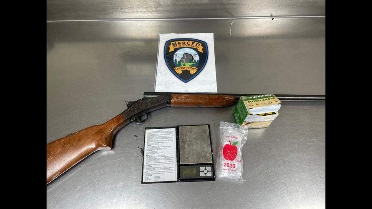 One person was arrested on suspicion of sales of narcotics and possession of a firearm by a prohibited person, according to Merced police.