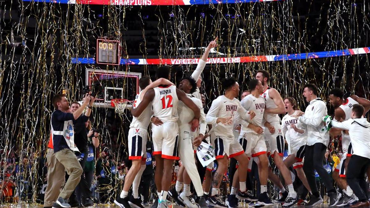 MINNEAPOLIS, MINNESOTA - APRIL 08: The Virginia Cavaliers celebrate their teams 85-77 win over the Texas Tech Red Raiders to win the the 2019 NCAA men’s Final Four National Championship game at U.S. Bank Stadium on April 08, 2019 in Minneapolis, Minnesota. (Photo by Tom Pennington/Getty Images)
