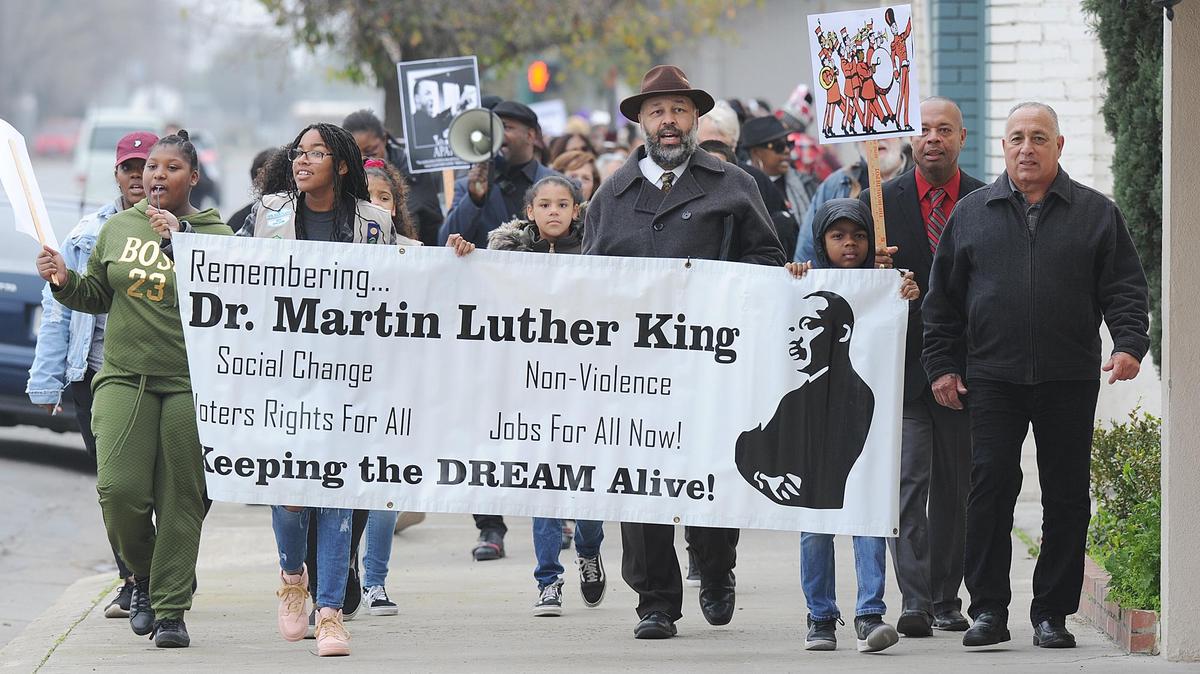 Approximately 125 people march from Los Banos City Hall to Bethel Community Church Monday morning, Jan. 20, 2020 as part of the annual Martin Luther King Jr. celebration in Los Banos.