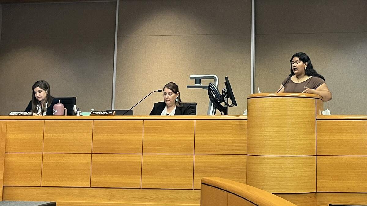 Ashley Marie Suarez, with the Leadership Counsel, addresses the Merced City Council.