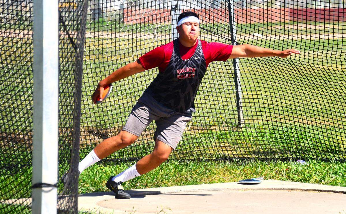 Golden Valley High School junior Benito Lara prepares for the CIF State Track & Field Championships this week with some throws at practice on Thursday, May 23, 2024 at Golden Valley High School.
