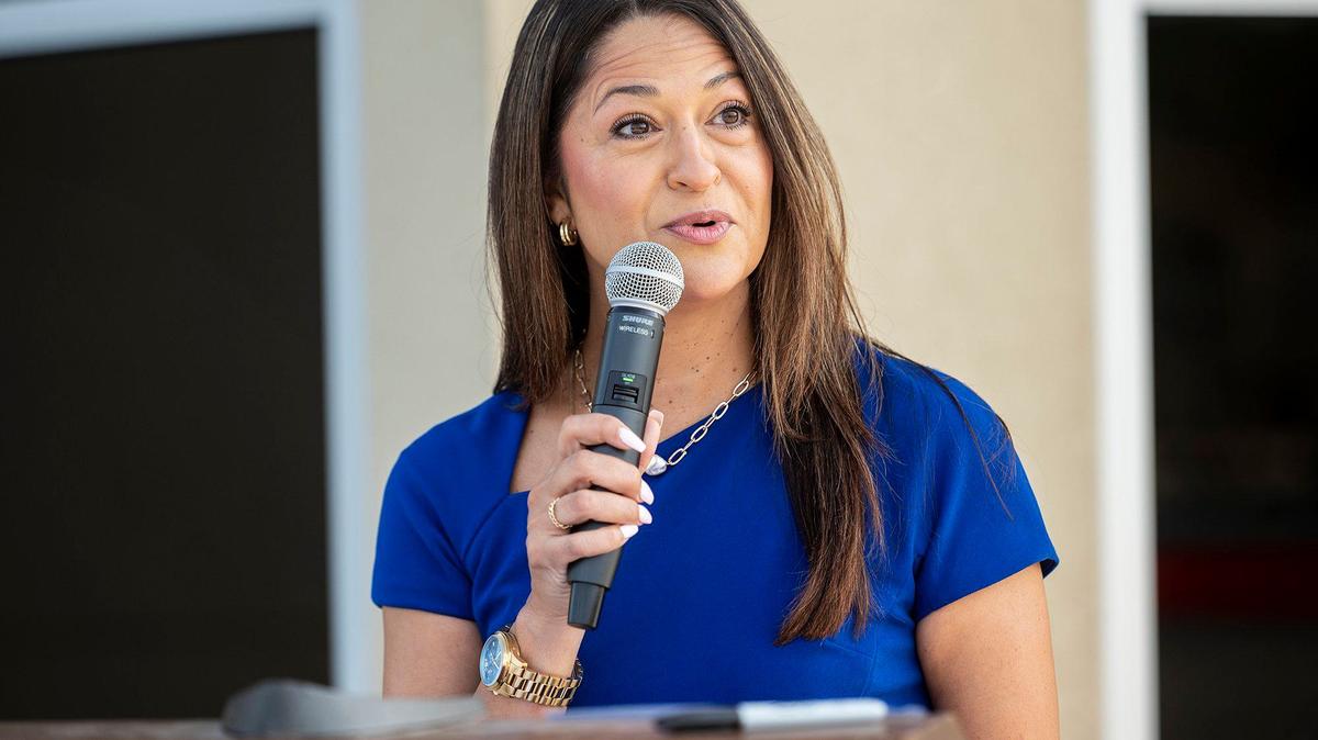 Merced City School District Superintendent Julianna Stocking, speaks during a ribbon cutting ceremony to celebrate the opening of a new Administrative Services building on the campus of Franklin Elementary School in Merced County, Calif., on Wednesday, July 24, 2024. The roughly 3,500 square foot facility is equipped to support the Franklin Elementary School staff, students and their families.