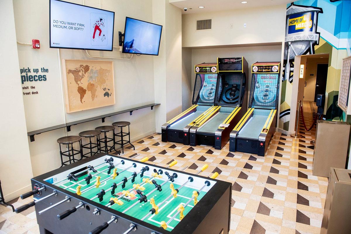 The game room at the historic Mainzer Theater in Merced, Calif., on Thursday, Aug. 15, 2024. A new menu crafted by Executive Chef Evan Morrison, is set to debut on Friday Aug. 16.