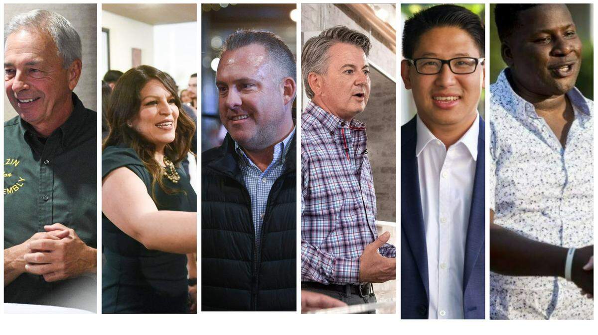 Shown from left to right: Mark Pazin, Esmeralda Soria, Adam Gray, John Duarte, Fue Xiong, and Delray Shelton