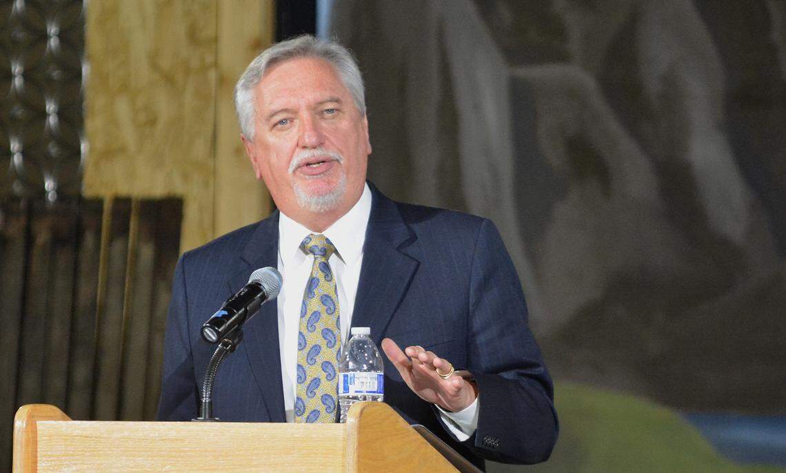 Merced County Superintendent of School Steve Tietjen talks about the 2018 Merced County Schools Annual Education Report on Wednesday, Jan. 23, 2019, at Yosemite Church for the annual schools report luncheon.
