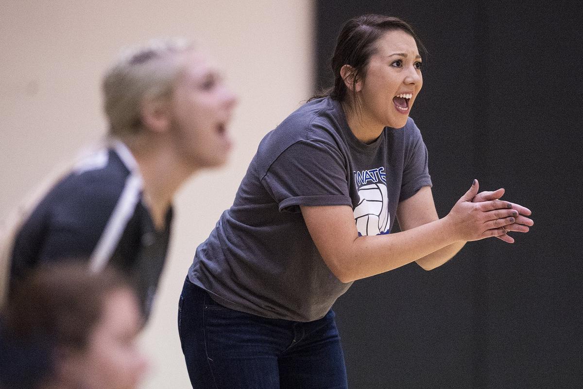 Atwater head coach Nicole Mendoza cheers on the players during a match against El Capitan at El Capitan High School in Merced, Calif., on Wednesday, Aug. 29, 2018. The Gauchos beat the Falcons 3-0.