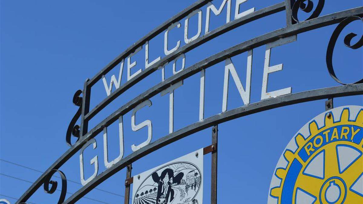 The “”Welcome to Gustine” sign greets visitors entering the city on Merced County’s westside.