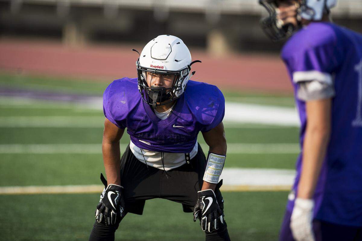 Pacheco’s Ronnie Garcia during football practice at Pacheco High School in Los Banos, Calif., on Thursday, July 26, 2018. 