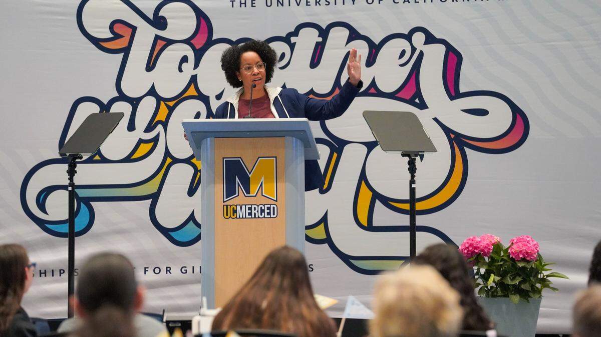 Slaton, a former professional soccer player and co-founder of Bay FC, gave the keynote speech at UC Merced’s “Together We Will” conference on Sunday, March. 9, 2026.