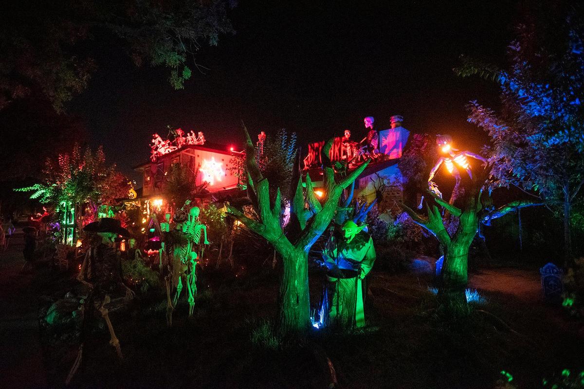 Halloween decorations at the home of Ken and Harmony Anderson on Oregon Drive in Merced, Calif., on Friday, Oct. 21, 2022.
