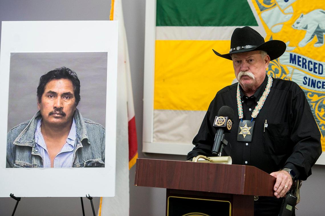 Merced County Sheriff Vern Warnke speaks during a news conference announcing the capture of Guadalupe Lopez-Herrera at the Merced County Sheriff’s Office in Merced, Calif., on Thursday, Sept. 5, 2019. Lopez-Herrera is accused of shooting a Merced County Sheriff’s Deputy in the Dos Palos area on Sept. 4.