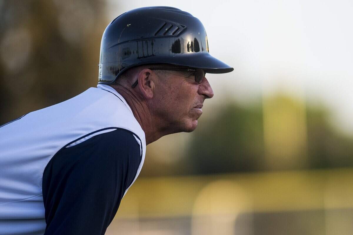 Merced College head coach Chris Pedretti looks on during a game against West Hills Coalinga at Merced College in Merced, Calif., Thursday, March 31, 2016. 