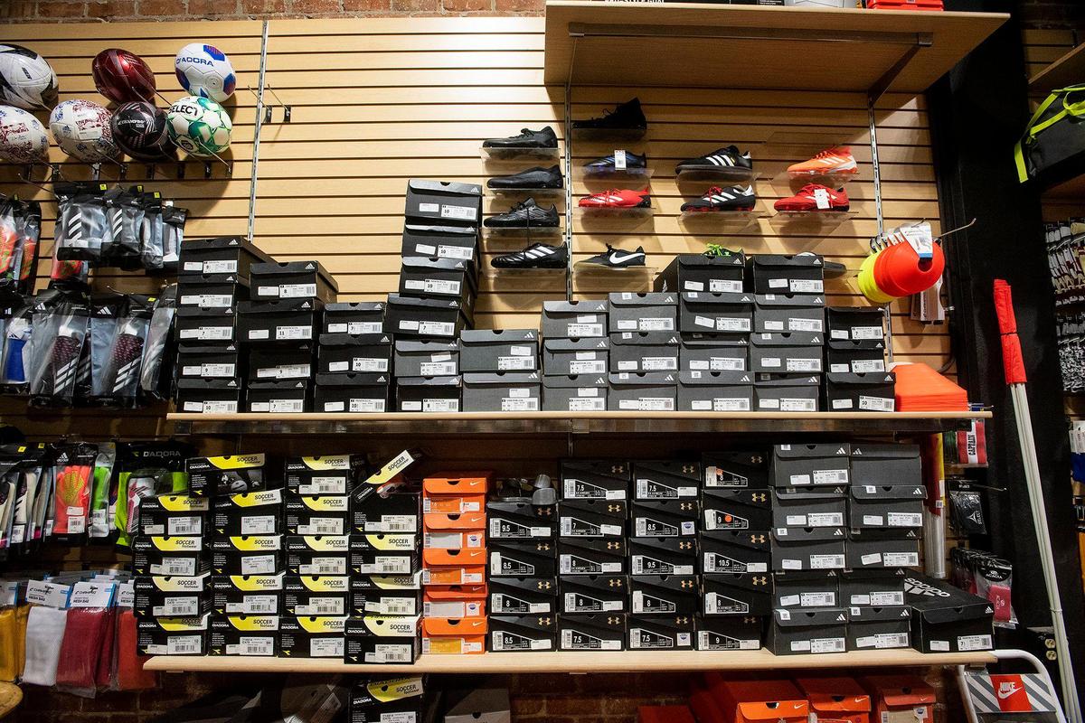 Athletic equipment and apparel for sale at McNamara Sports, located at 437 W. 18th Street in Merced, Calif., on Monday, May 8, 2023. The family owned store which sells athletic equipment, team uniforms, business apparel and offers screen printing and embroidery services, is celebrating 100 years in business