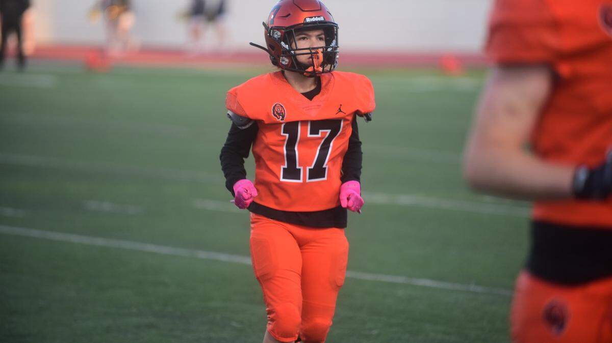 Merced High junior Sunshine DeAnda heads to the sideline prior to a game against Central Catholic on Friday, March 26, 2021 at Veterans Stadium.
