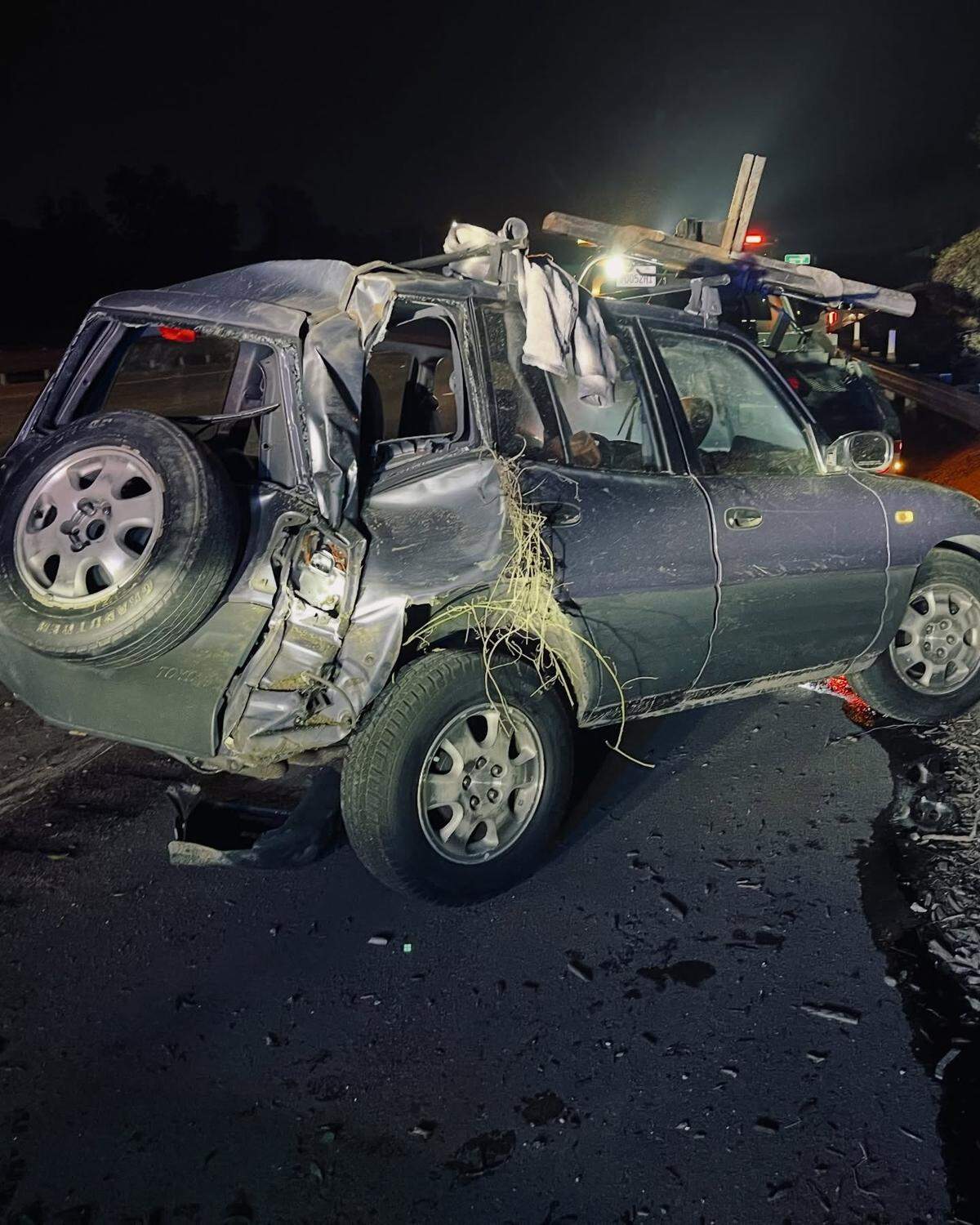 A dog survived being ejected from a vehicle during a rollover crash in Merced County on Thanksgiving, the California Highway Patrol said in a Facebook post.