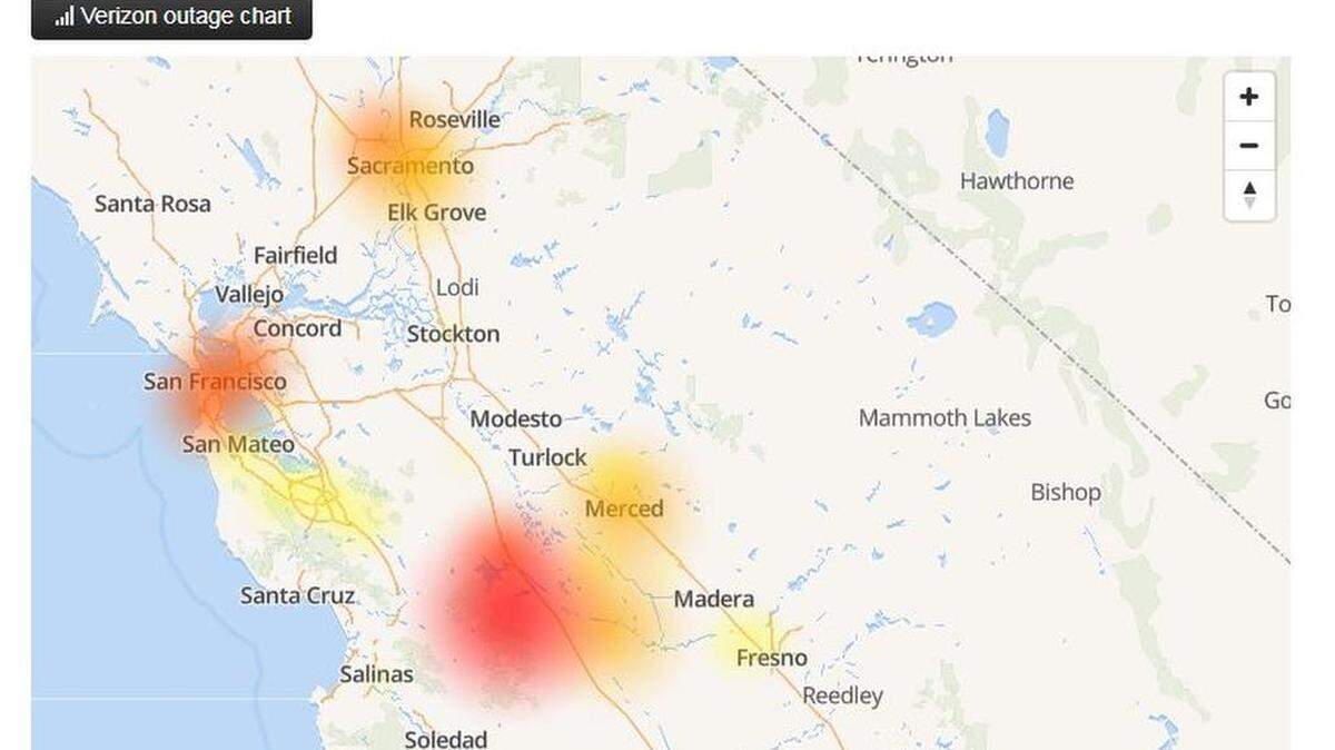 A screen grab of a Verizon outage reported in the central San Joaquin Valley on Wednesday, Nov. 1, 2017.