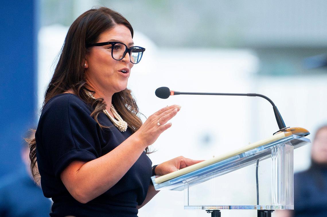 Assemblymember Esmeralda Soria, D-Merced, speaks during a groundbreaking ceremony for the University of California, Merced Medical Education Building on the university’s campus in Merced, Calif., on Tuesday, May 14, 2024.