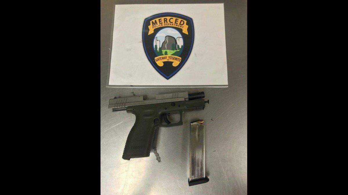 A suspected gang member on probation was arrested in Merced on Friday, after running from officers who also located a stolen handgun, according to the Merced Police Department. Image courtesy of Merced Police Department.