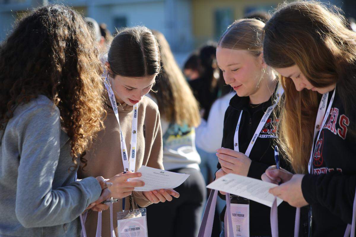 Some of the nearly 150 high school athletes who attended the “Together We Will” conference compare notes on Sunday, March 8, 2026.