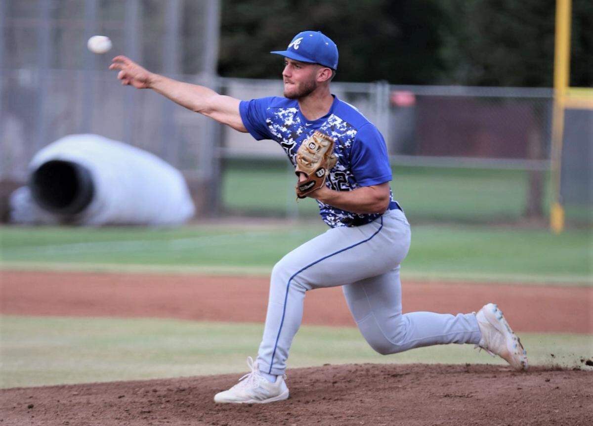 Atwater High ace Bo Valladao delivers a pitch for the North during the 12th annual Merced County All-Star Baseball Game on Saturday, June 4, 2022 at Merced College.
