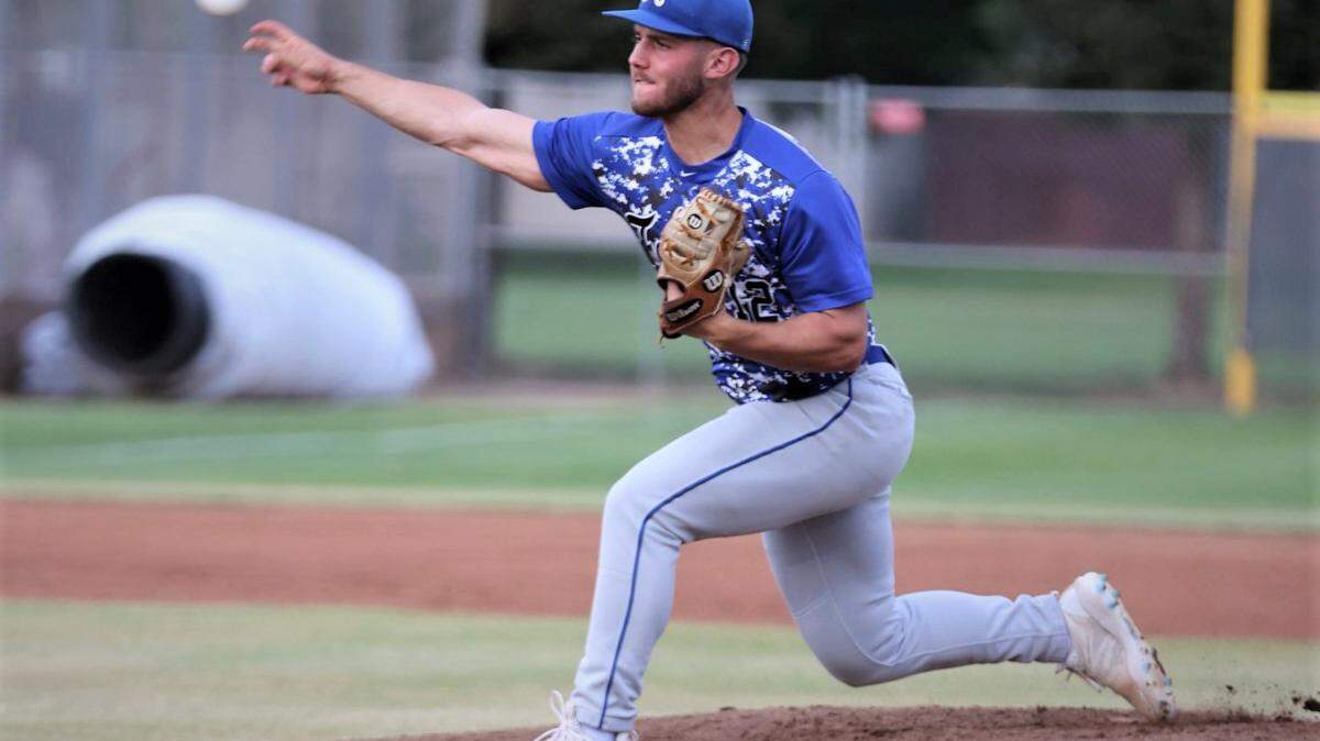 Atwater High ace Bo Valladao delivers a pitch for the North during the 12th annual Merced County All-Star Baseball Game on Saturday, June 4, 2022 at Merced College.