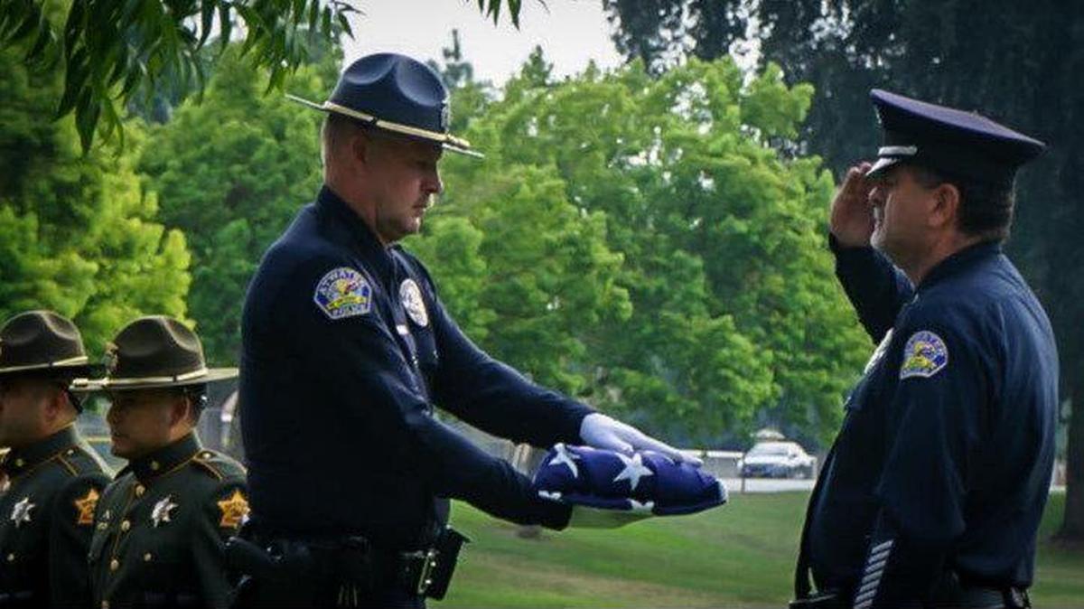 Local law enforcement, first responders and members of the community gather to remember those who lost their lives in the Sept. 11, 2001 terrorist attacks, during a ceremony in Atwater, Calif., on Sunday, Sept. 11, 2022. Image courtesy of Atwater Police Department.