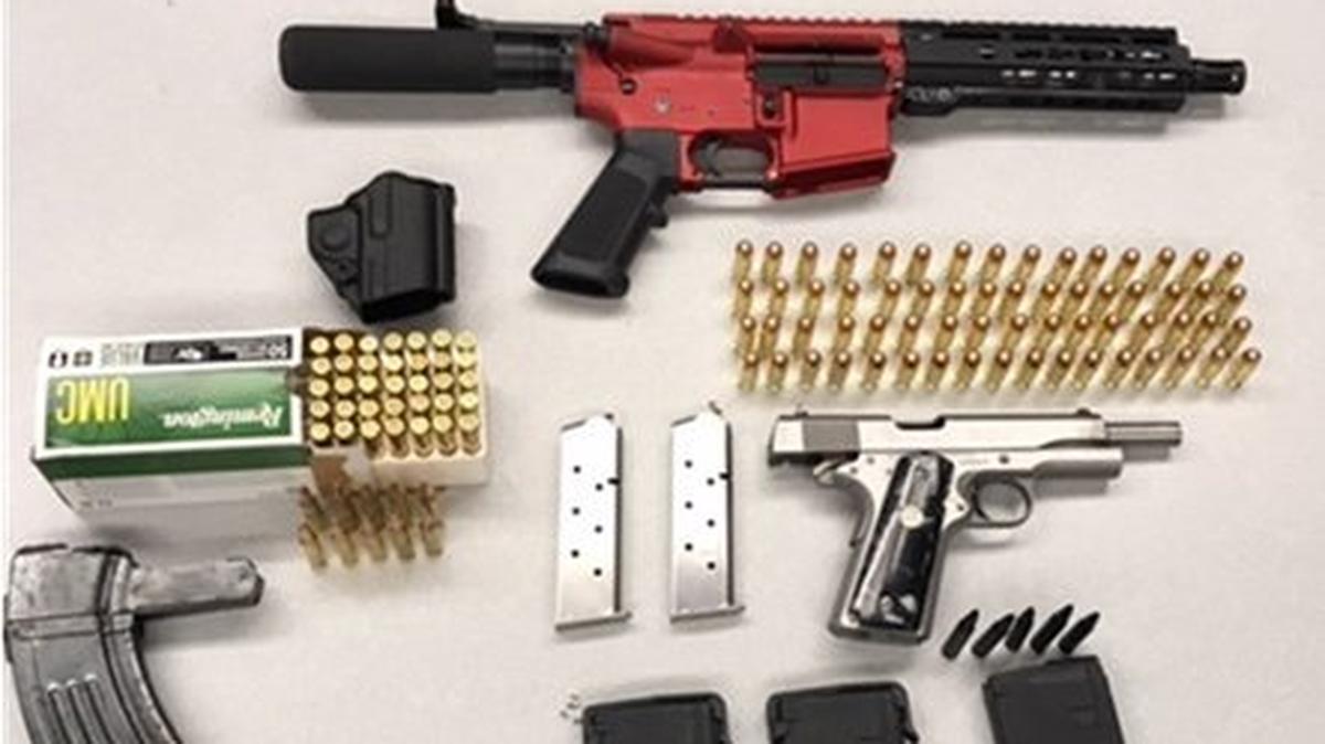 The Merced County Sheriff’s Office said it has arrested a Dos Palos man after they found an AR-15 style rifle, high capacity magazines, a Colt 1911 handgun and several rounds of ammunition in a car he was driving. Deputies responded to a call of a person shooting from a vehicle in at the area of Sandy Mush Road and Highway 59 around 1:20 a.m. Thursday morning. Photo courtesy of the Merced County Sheriff’s Office.